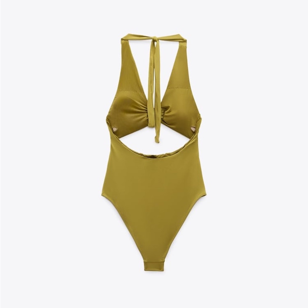🆕 ZARA HALTER NECK SWIMSUIT WITH METAL PIECE | Olive green | 2910/203